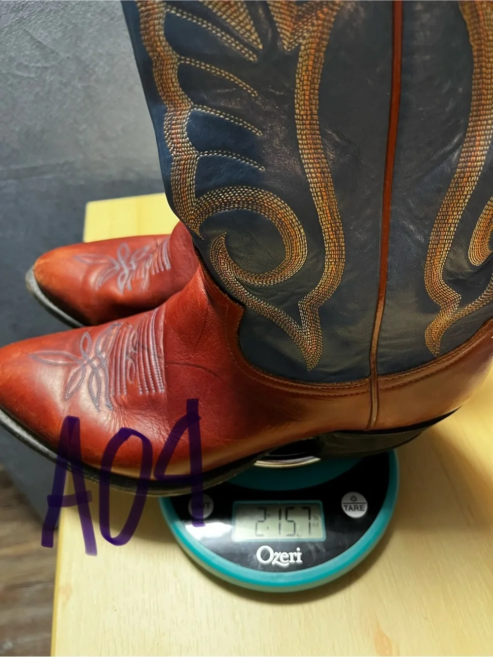 TONY LAMA Blue Brown Embroidered Western Cowboy Boots Men Sz 9.5 D 3126 Festival
